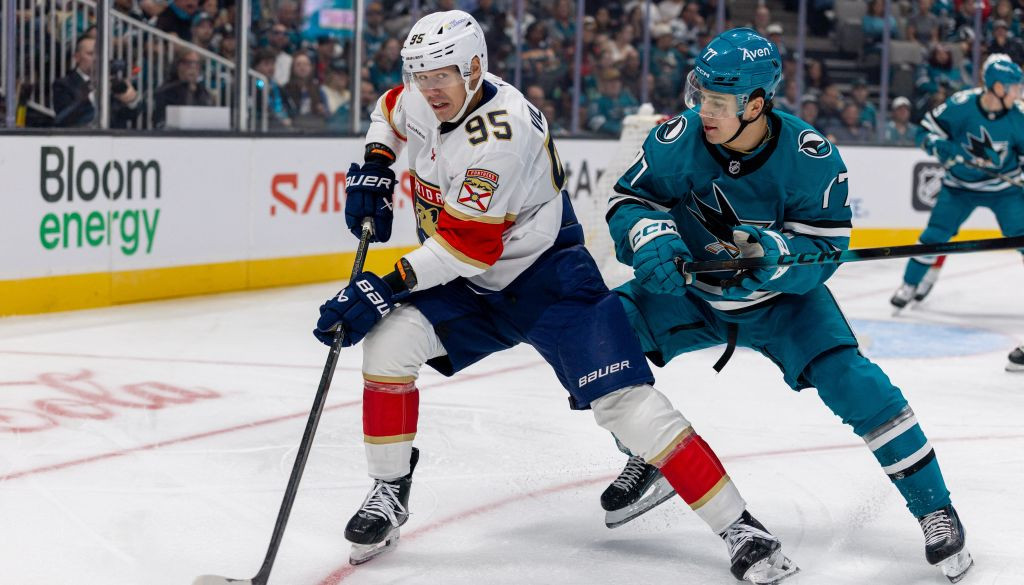 Photo: sportacentrs.com Uvis Balinskis drops gloves in Florida Panthers loss to San Jose Sharks
