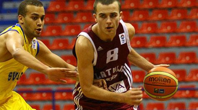 Latvijas U20 izlases saspēles vadītājs Dāvis Lejasmeiers.
Foto: fibaeurope.com