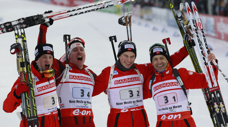 Tarjei Bo, Emils Hegle Svendsens, Henriks Labī-Lunds un  Ūle Einars Bjerndālens
Foto: Scanpix Sweden