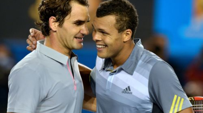 Rodžers Federers un Žo-Vilfrīds Tsonga 23. janvārī Melburnā
Foto: AFP/Scanpix