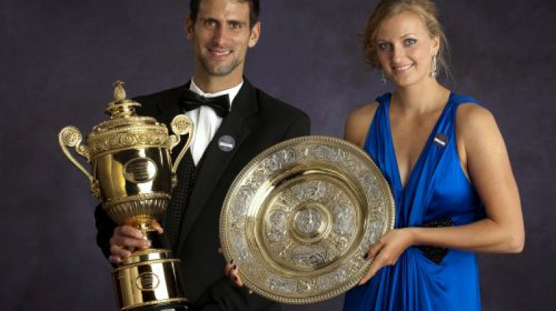 Pagājušā gada čempioni Novaks Džokovičs un Petra Kvitova
Foto: Reuters/Scanpix