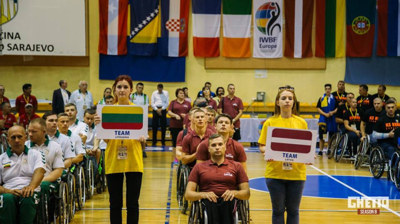 Latvijas izlase Eiropas čempionāta atklāšanas parādē.
Foto: ratinbasketbols.lv