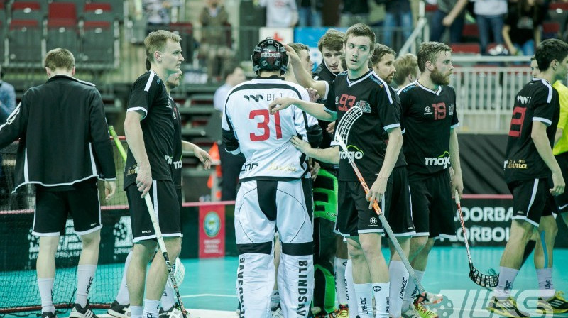 RTU/Rockets komanda Elvi florbola līgas finālspēlē Arēnā Rīga
Foto: Floorball.lv