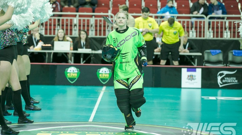 "Rubenes" vārtsardze Ilga Jēkabsone
Foto: Raivo Sarelainens, floorball.lv