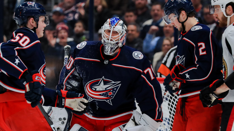 Jonass Korpisalo (centrā). Foto: Aaron Doster/USA Today Sports/Scanpix