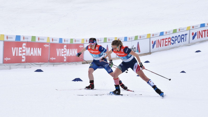 Dž.Diginsa pēdējā kāpumā stafetē vēl priekšā K.Permekoski, bet finišā bija otrādi. Foto: U.S. Ski & Snowboard - Tom Horrocks