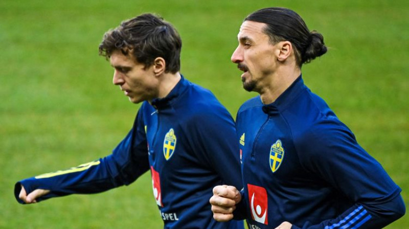 Zlatans Ibrahīmovičs Zviedrijas izlases treniņā. Foto: AFP/Scanpix