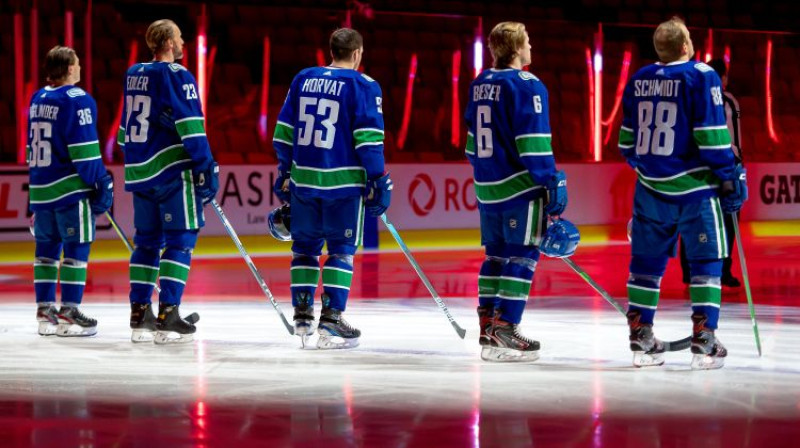 Vankūveras "Canucks" spēlētāji. Foto: Zumapress.com/Scanpix