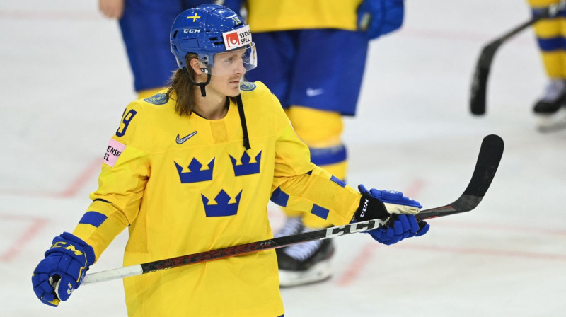 Zviedrijas hokeja izlases uzbrucējs Markuss Sorensens. Foto: Gints Ivuškāns/AFP/Scanpix