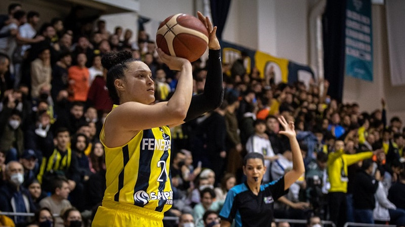 Keila Makbraida: astoņi tālmetieni Starpkontinentālajā derbijā. Foto: EuroLeague Women