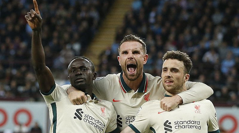 Sadio Manē, Džordans Hendersons un Djeu Žota. Foto: Reuters/Scanpix