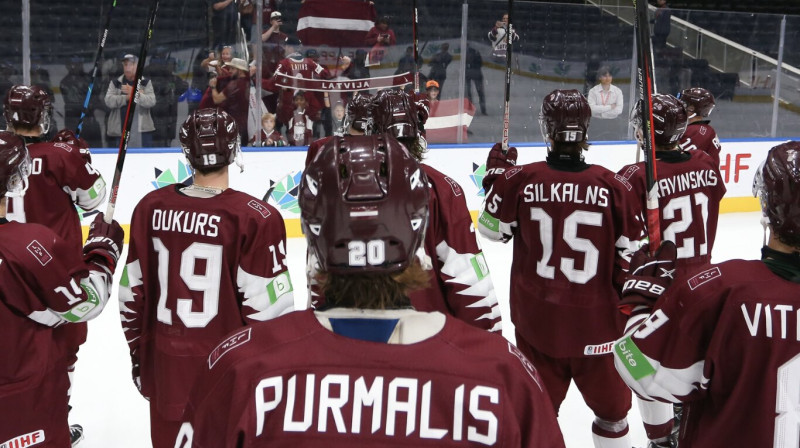 Latvijas U20 hokejisti. Foto: IIHF