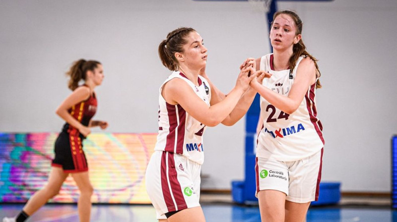 Madara Šmite un Krista Lukašēvica. Foto: FIBA