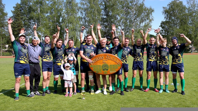2023. gada Latvijas čempioni regbijā-7 -Baldones komanda. Fotoo: Latvijas Regbija federācija.