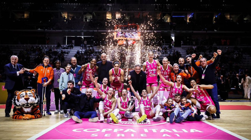 Kitija Laksa un "Famila Schio" basketbolistes 2025. gada 16. februārī. Foto: LBF