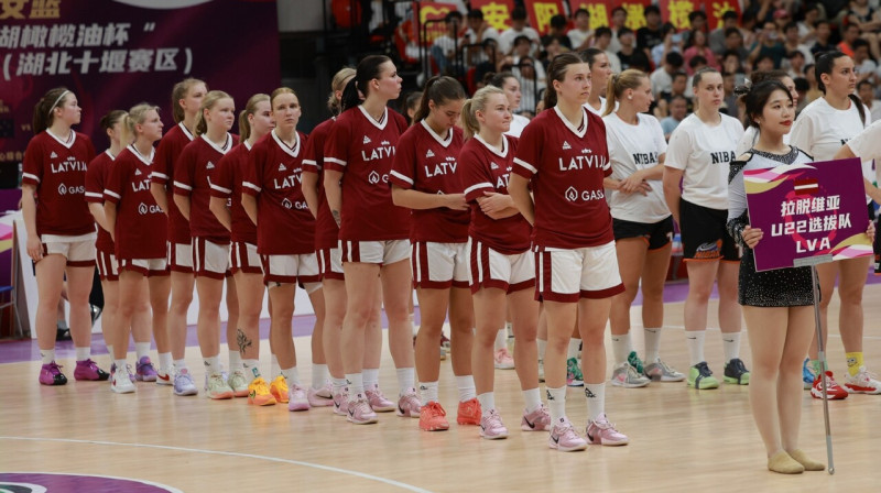 Latvijas U23 sieviešu basketbola izlase Ķīnā. Foto: LBS
