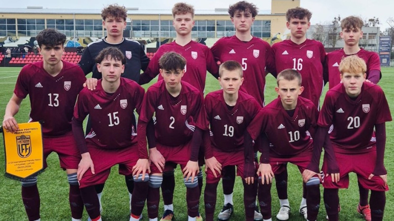 Latvijas U15 komandas futbolisti 2026. gada 6. aprīlī Kauņā. Foto: LFF