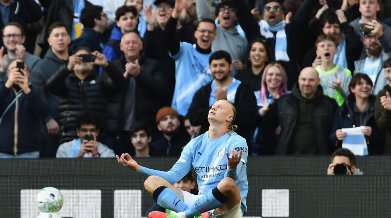 Ērlings Holanns pēc gūtajiem vārtiem. Foto. AP. Scanpix