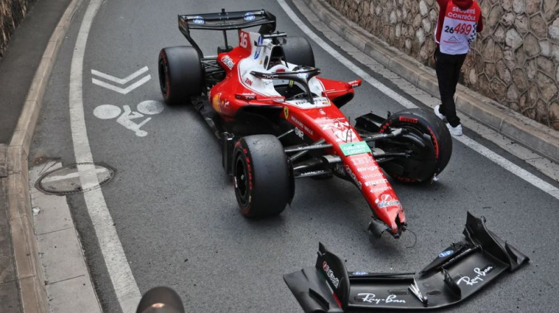Šarla Leklēra F1 auto pēc incidenta Monako. Foto: Motorsport.com