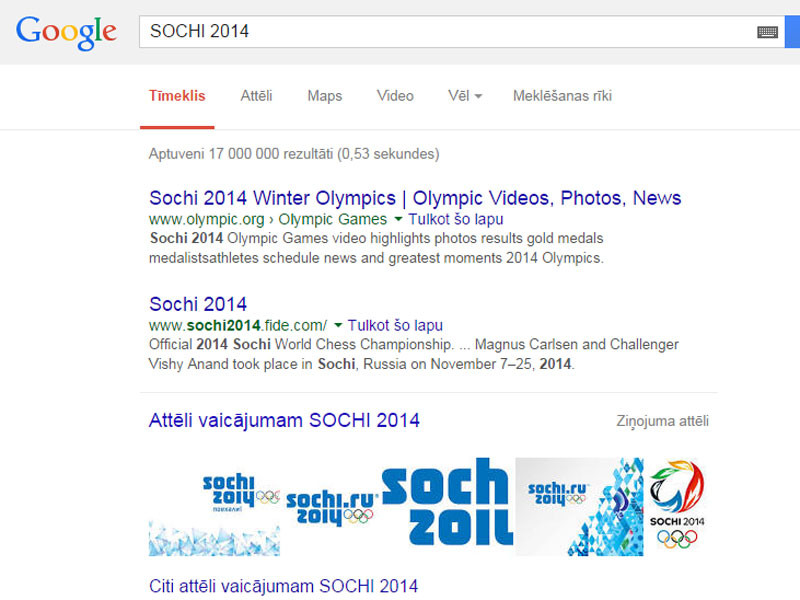 No sporta tematikas atslēgas vārdiem "Google" visvairāk meklēts "Sochi 2014"