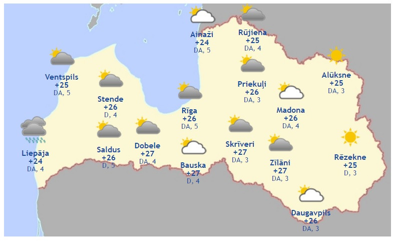 Laika prognoze šodienai – 21. augustam