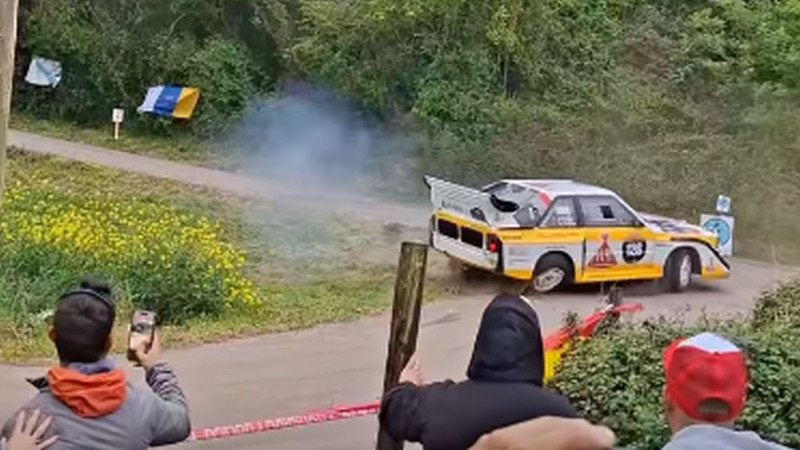 Video: Brāļi Velmes Spānijas rallija festivālā savam unikālajam "Audi" nolauž riteni